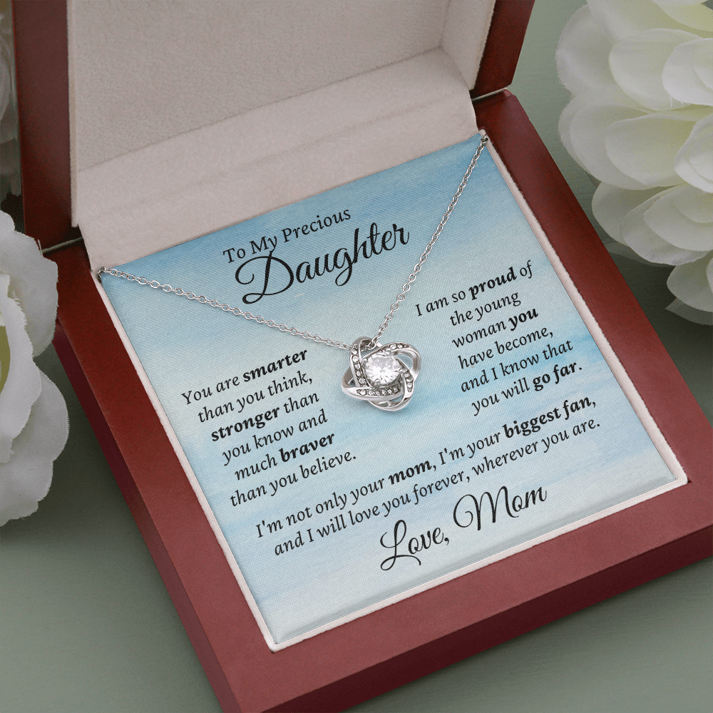 Precious Daughter, from Mom - Love Knot Necklace | Graduation | Engagement | Moving Out | New Home | Birthday Gift for Daughter, hgs010