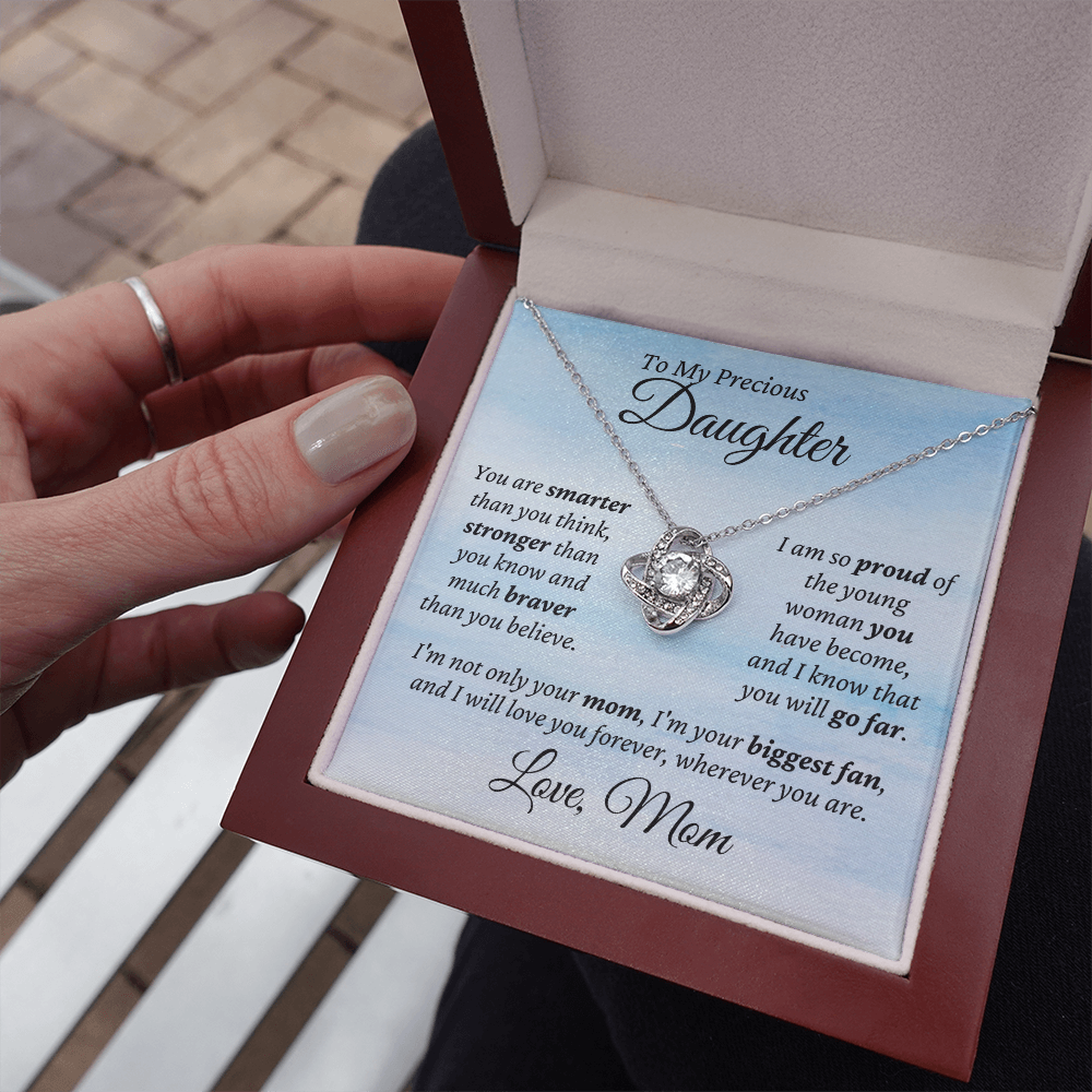 Precious Daughter, from Mom - Love Knot Necklace | Graduation | Engagement | Moving Out | New Home | Birthday Gift for Daughter, hgs010