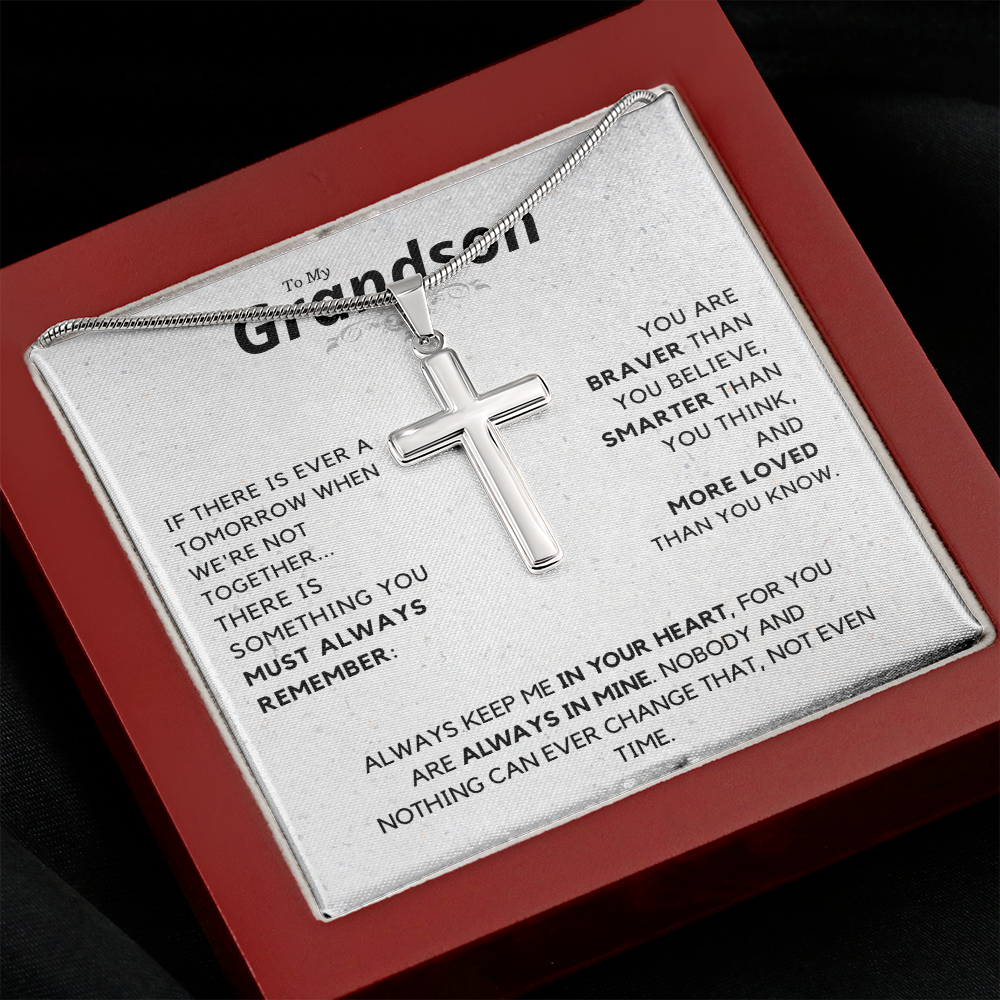 To My Grandson, Always remember - Stainless Steel Cross Necklace, hgs029