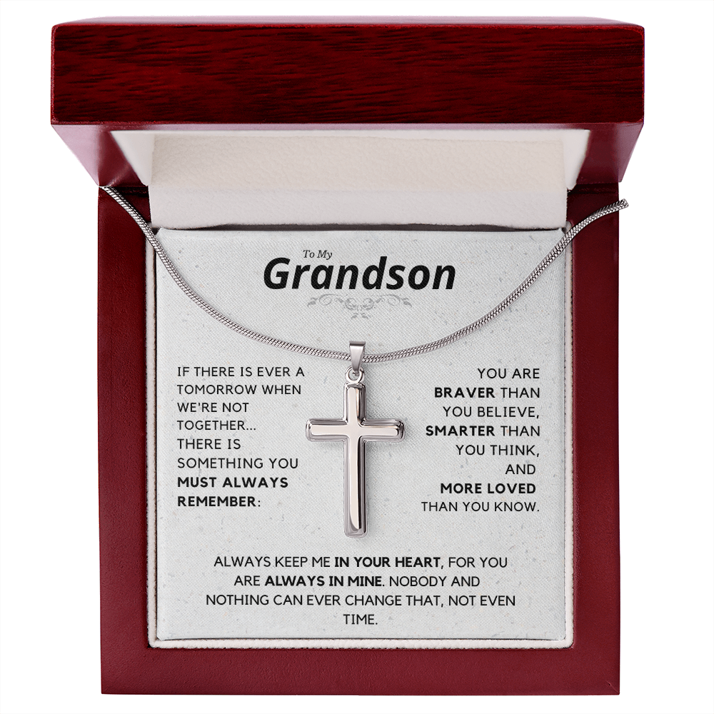 To My Grandson, Always remember - Stainless Steel Cross Necklace, hgs029