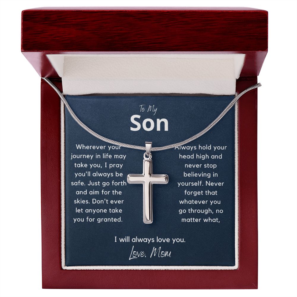 My Son from Mom, I pray you are safe - Stainless Steel Cross Necklace