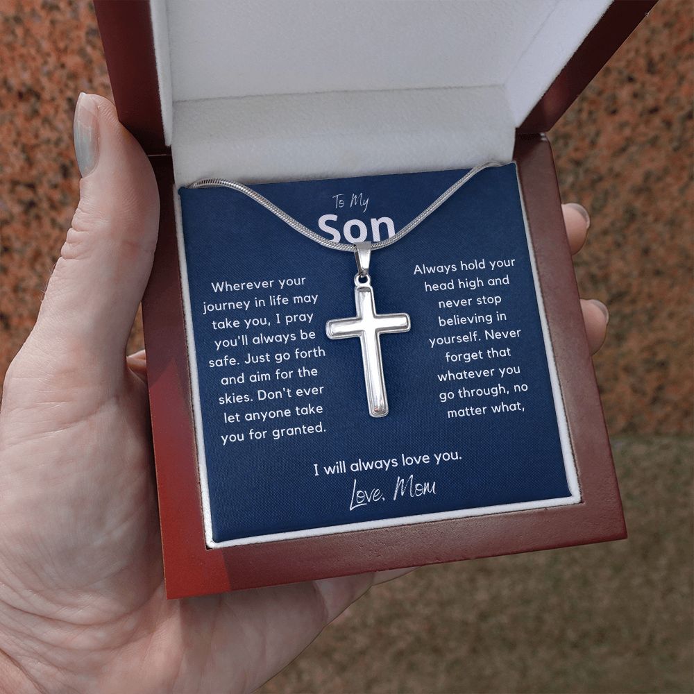 My Son from Mom, I pray you are safe - Stainless Steel Cross Necklace