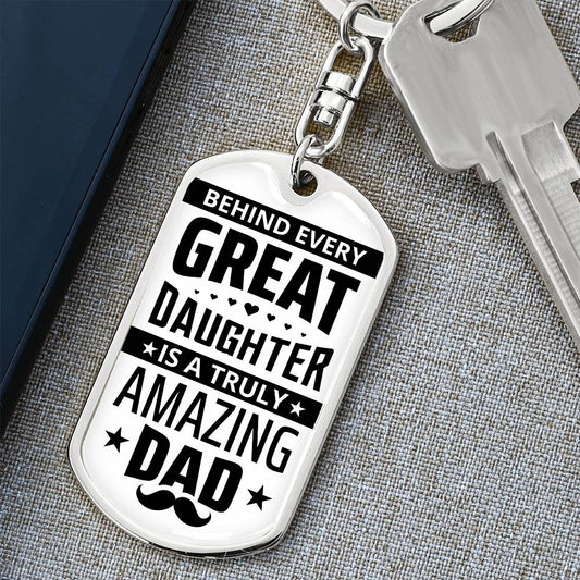 Amazing Dad from Daughter - Graphic Dog Tag Keychain | Father's Day Gift | Birthday Present for Dad | Stocking Stuffer