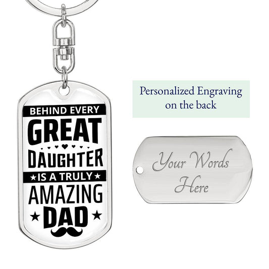 Amazing Dad from Daughter - Graphic Dog Tag Keychain | Father's Day Gift | Birthday Present for Dad | Stocking Stuffer