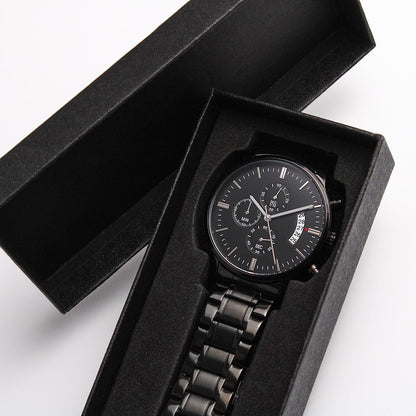 Father's Day Gift for Dad, My Hero, Engraved Black Chronograph Watch