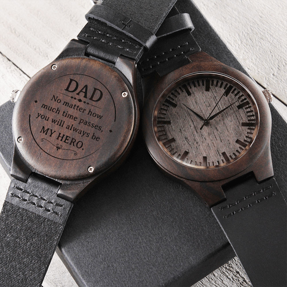Father's Day Gift for Dad, My Hero, Engraved Wooden Watch