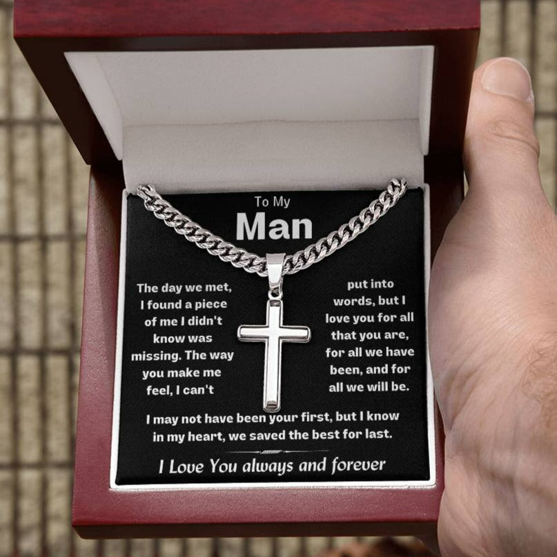 My Man Custom Engraved Stainless Steel Cross Necklace