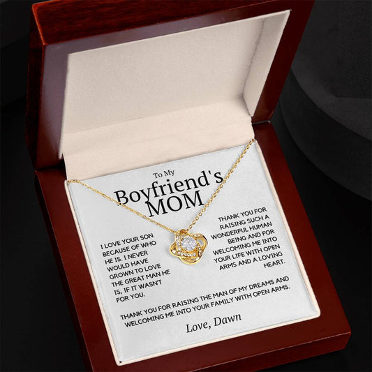 My Boyfriend's Mom, I love your son because of you, Personalized present for Boyfriend's Mom, Birthday, Christmas or Mother's Day Gift for Bf Mom