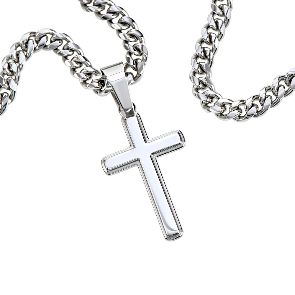 My Man, Best for Last - Cuban Chain with Artisan Cross Necklace, blk