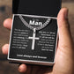 My Man, Best for Last - Cuban Chain with Artisan Cross Necklace, blk