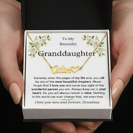 Granddaughter Gift, Love Grandma - Heart Name Necklace