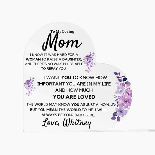 To Mom From Daughter, Personalized Acrylic Heart Plaque