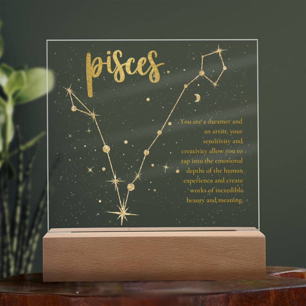 Pisces Acrylic Plaque Zodiac Sign Home Decor with LED Base option