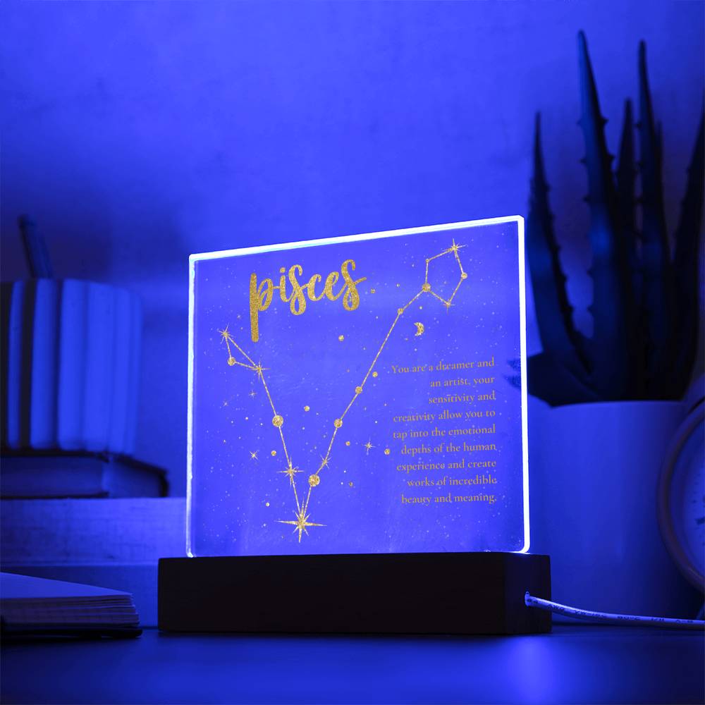 Pisces Acrylic Plaque Zodiac Sign Home Decor with LED Base option