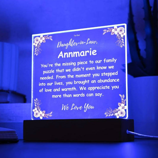 daughter in law missing pc acrylic plaque - white letters