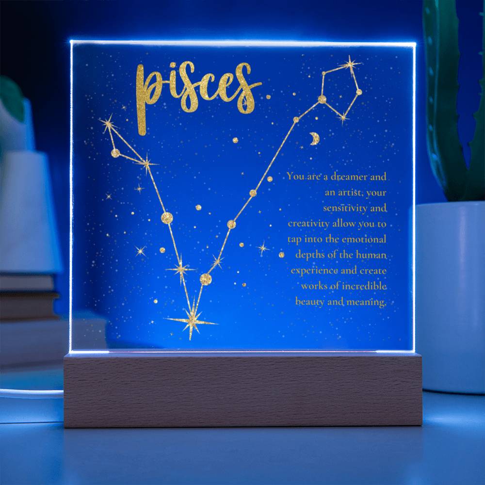 Pisces Acrylic Plaque Zodiac Sign Home Decor with LED Base option