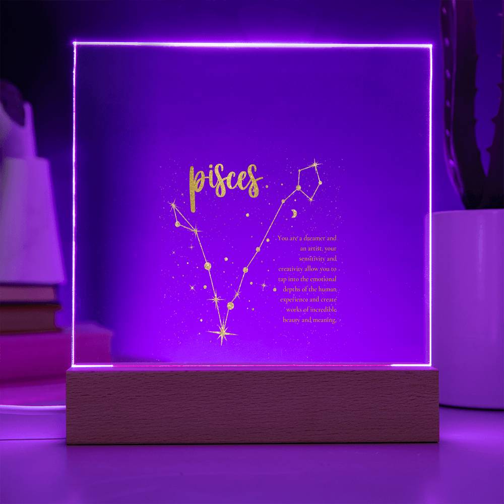 Pisces Acrylic Plaque Zodiac Sign Home Decor with LED Base option