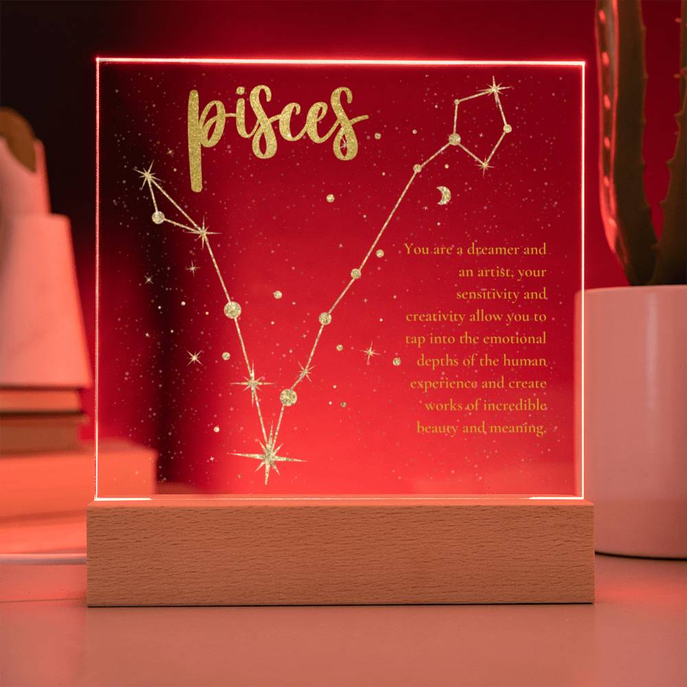 Pisces Acrylic Plaque Zodiac Sign Home Decor with LED Base option