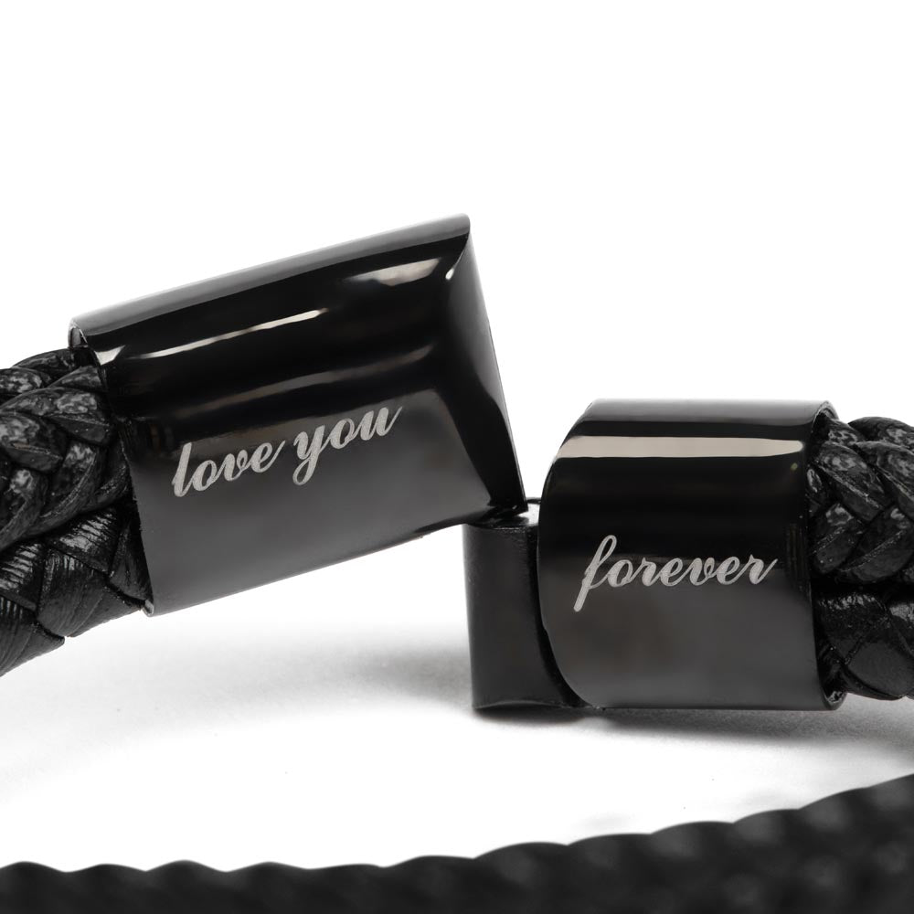 My Man Bracelet, "Love You Forever" Engraved Stainless Steel and Leather