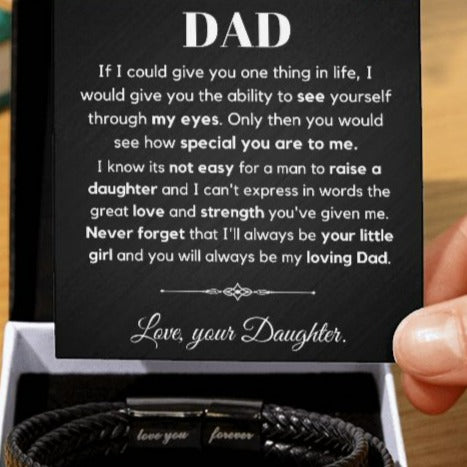 Father's Day Gift from Daughter - Braided Vegan Leather Bracelet with Loving Message Card