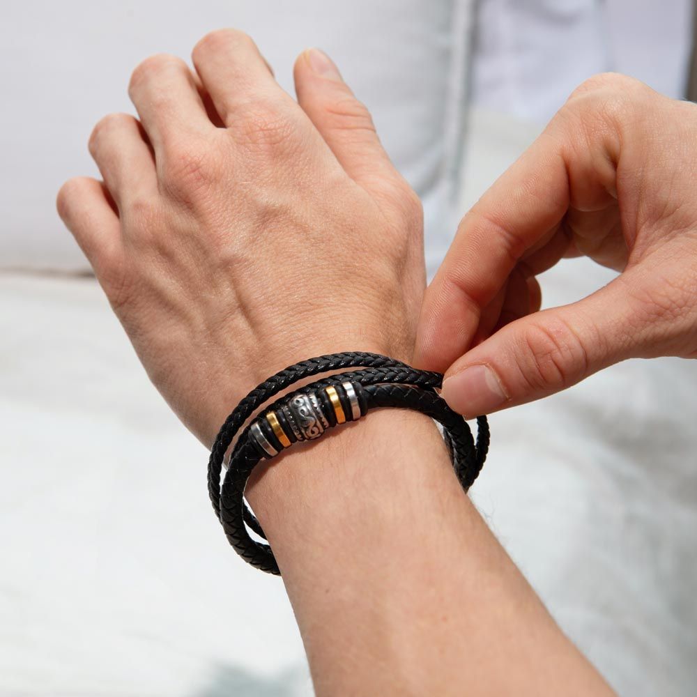 Father's Day Gift from Daughter - Braided Vegan Leather Bracelet with Loving Message Card