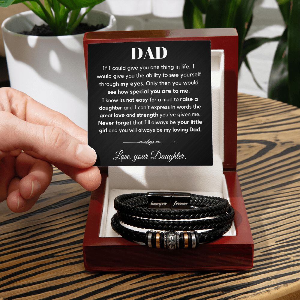 Father's Day Gift from Daughter - Braided Vegan Leather Bracelet with Loving Message Card