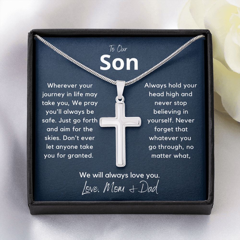 Our Son from Mom & Dad, We Pray You are Safe - Stainless Steel Cross Necklace