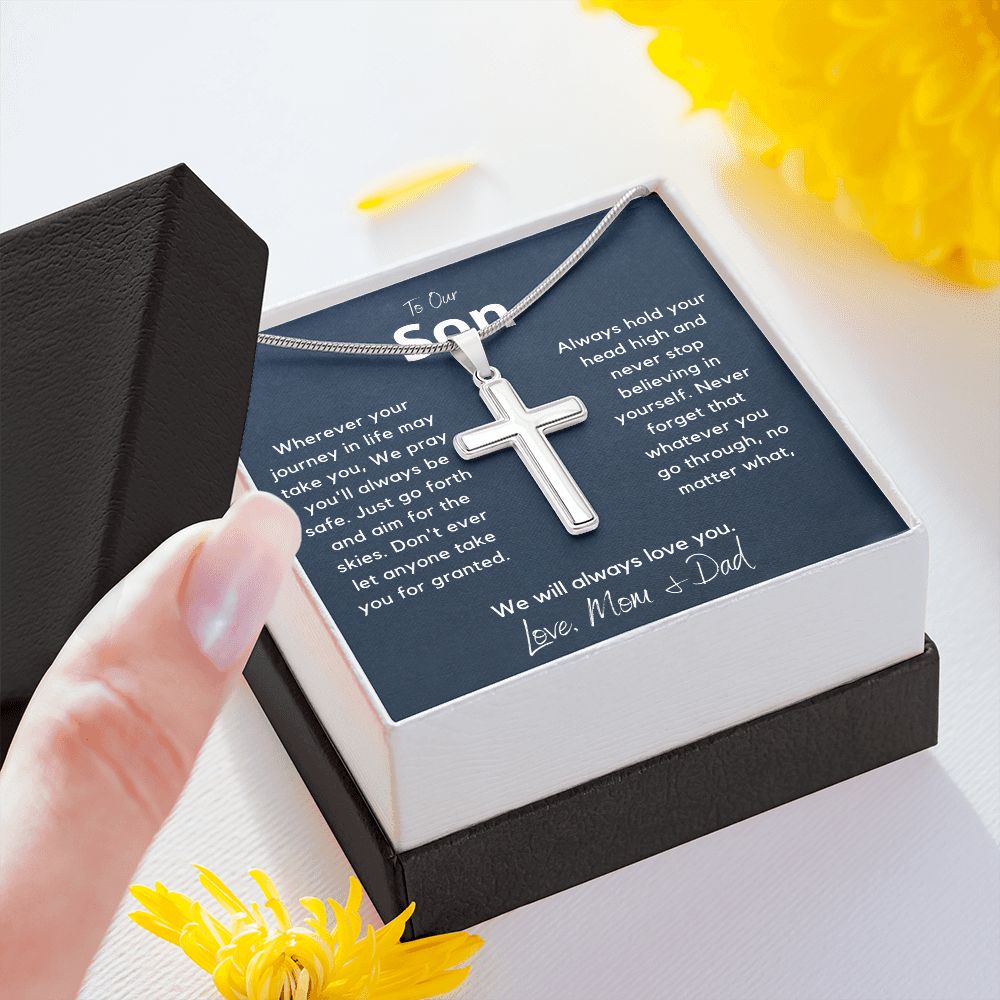 Our Son from Mom & Dad, We Pray You are Safe - Stainless Steel Cross Necklace