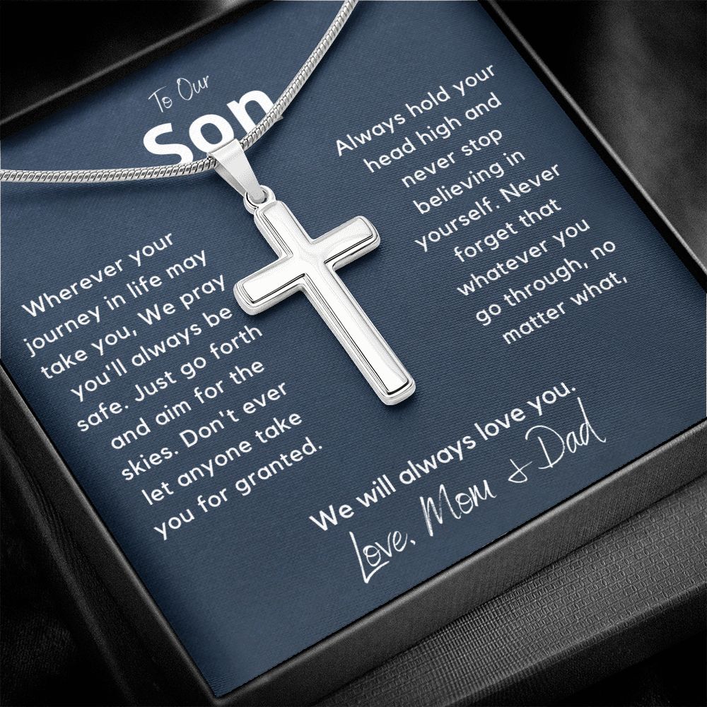 Our Son from Mom & Dad, We Pray You are Safe - Stainless Steel Cross Necklace