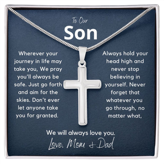 Our Son from Mom & Dad, We Pray You are Safe - Stainless Steel Cross Necklace