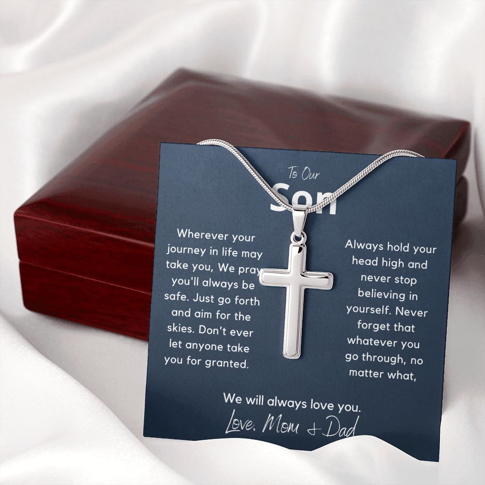 Our Son from Mom & Dad, We Pray You are Safe - Stainless Steel Cross Necklace