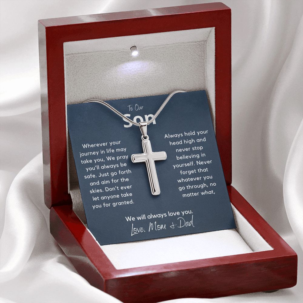 Our Son from Mom & Dad, We Pray You are Safe - Stainless Steel Cross Necklace