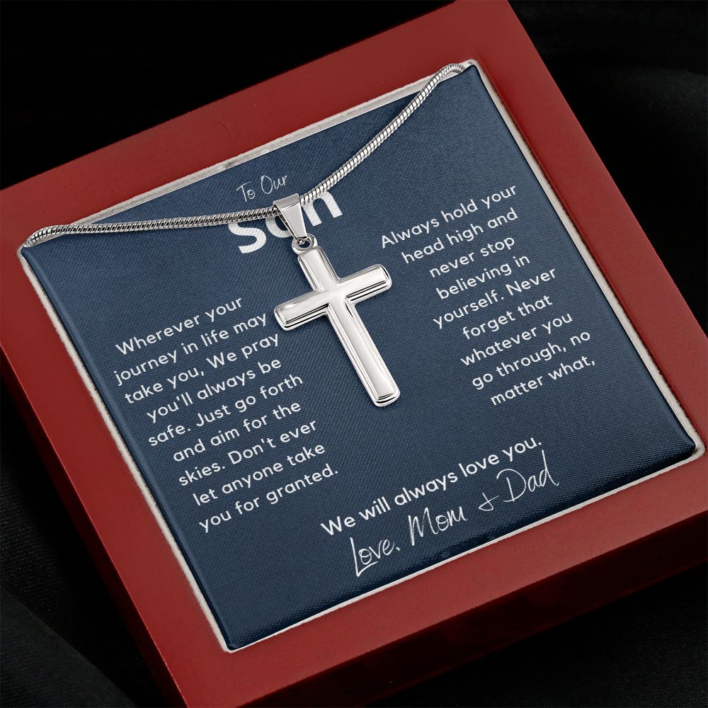 Our Son from Mom & Dad, We Pray You are Safe - Stainless Steel Cross Necklace