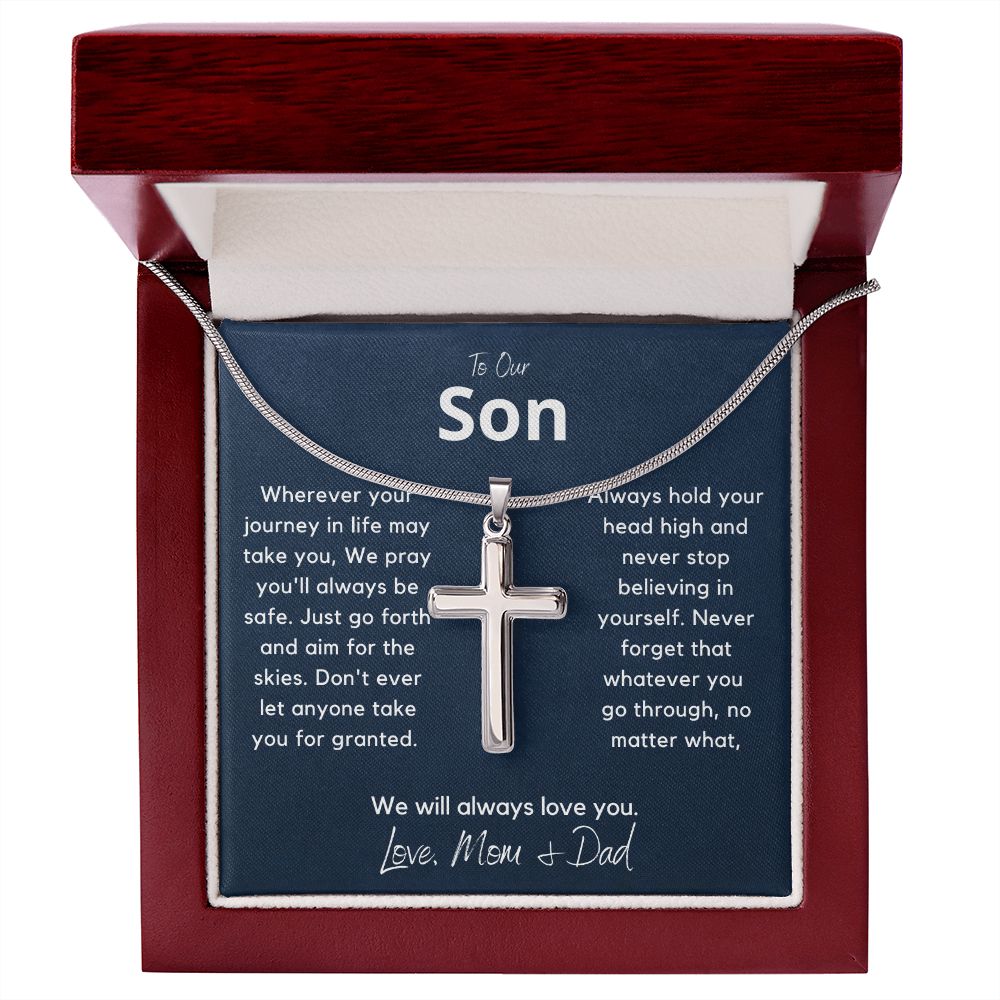 Our Son from Mom & Dad, We Pray You are Safe - Stainless Steel Cross Necklace