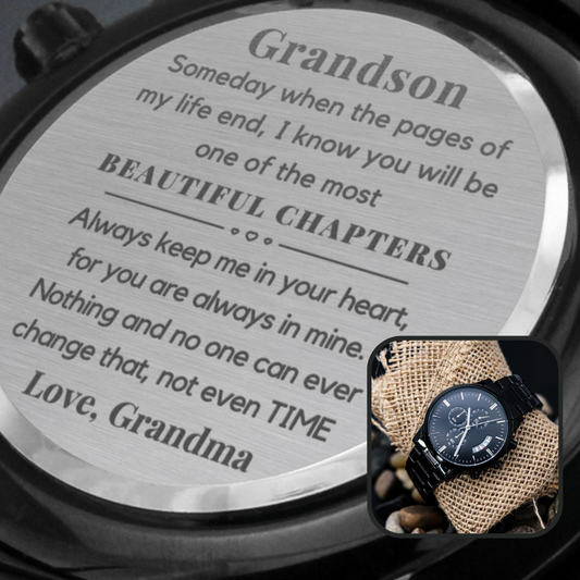 Grandson Gift from Grandma, Engraved Metal Watch, Present for Birthday, Graduation, Moving Away