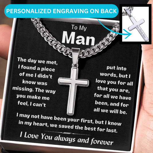 My Man Custom Engraved Stainless Steel Cross Necklace