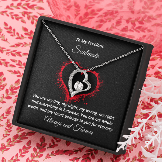 To My Precious Soulmate, My Heart belongs to You - Forever Love necklace blk