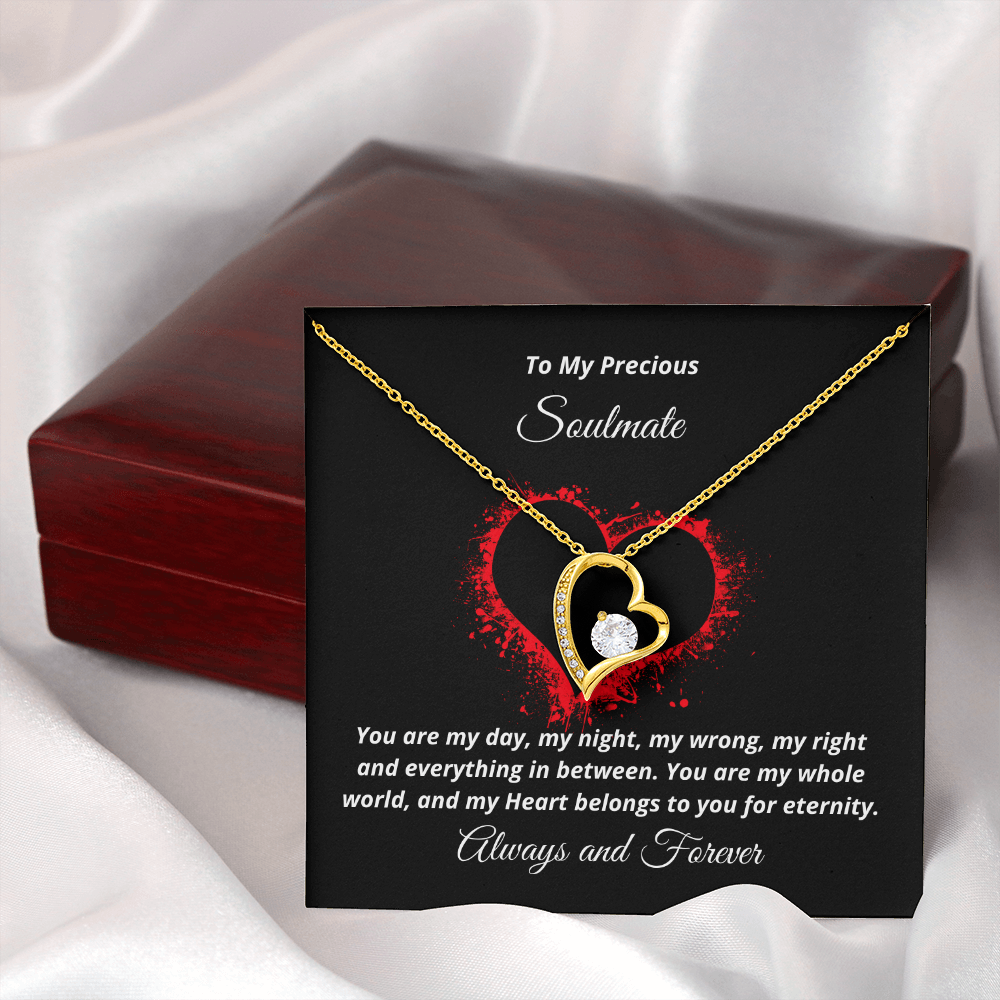 To My Precious Soulmate, My Heart belongs to You - 18K Gold Finish Forever Love Valentine necklace black/gold