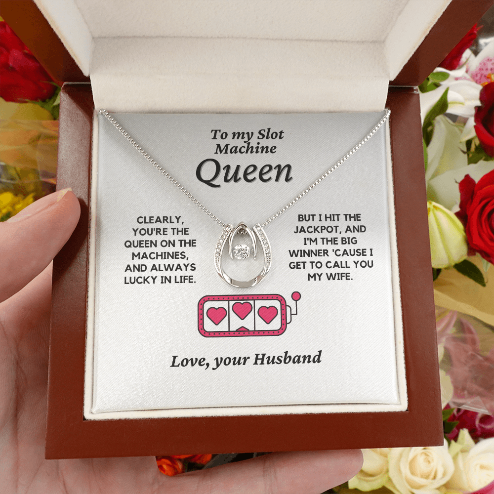 My Slot Machine Queen, Lucky in Love Necklace - Wife Birthday Gift | Wife Anniversary Gift | Casino Wife | Gambler Wife | Lucky Gambling Wife