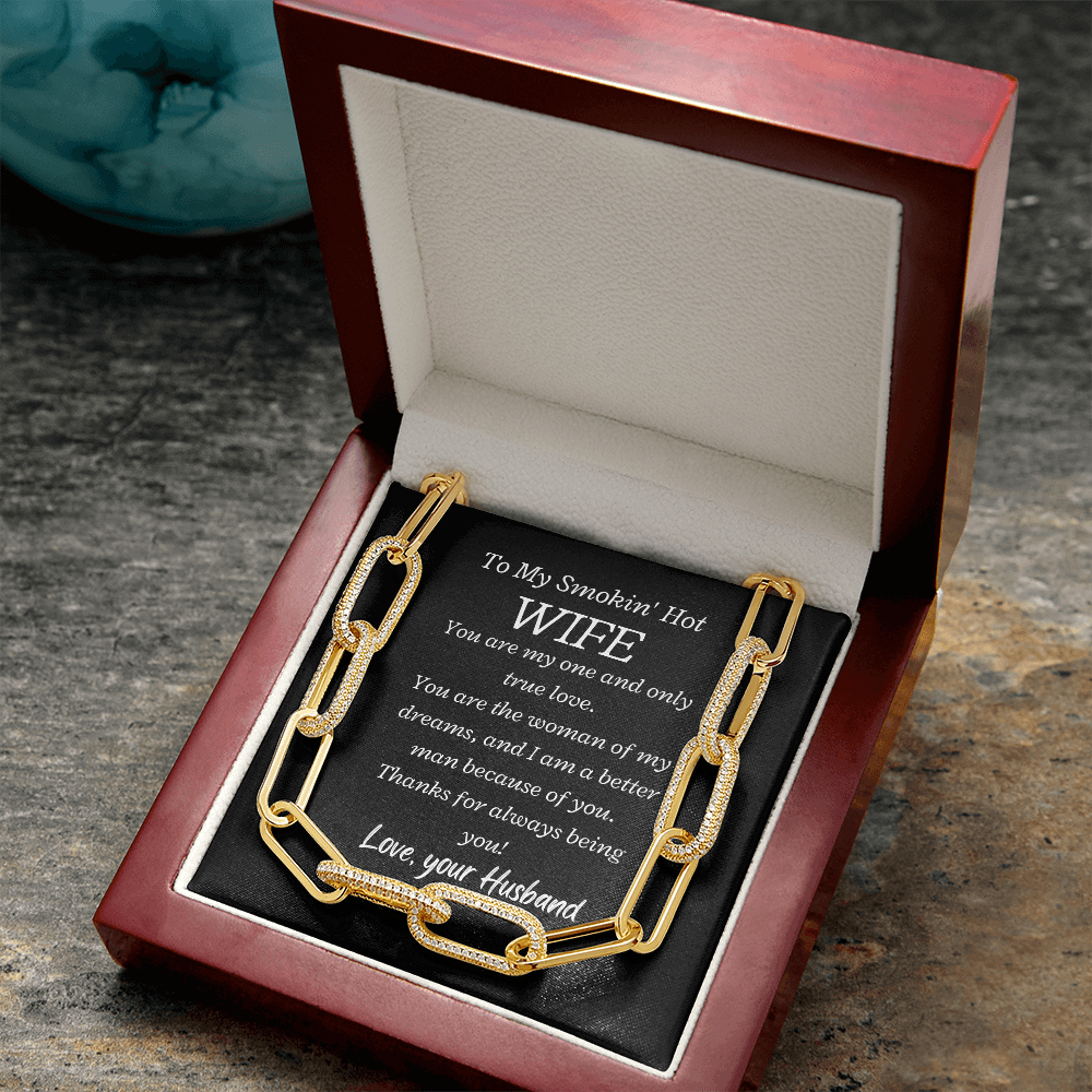 To my Smokin' Hot Wife, My One and Only True Love - Forever Linked Paperclip Necklace, blk