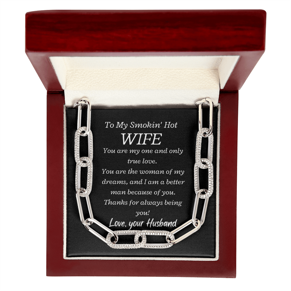 To my Smokin' Hot Wife, My One and Only True Love - Forever Linked Paperclip Necklace, blk