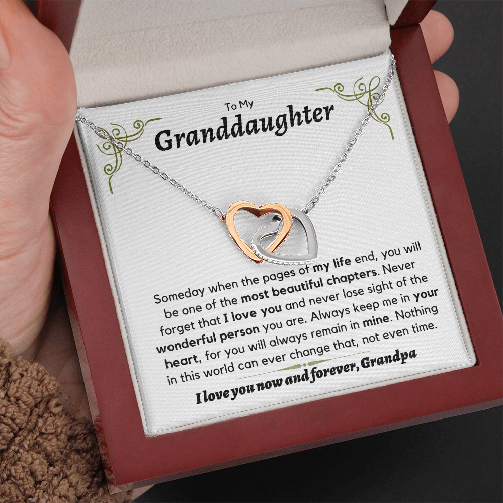 Granddaughter, from Grandpa, someday when the pages of my life - Interlocking Hearts Necklace, hgs028.5
