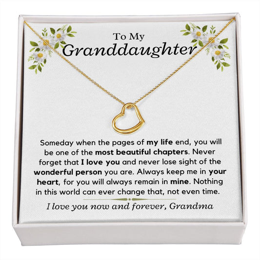 Granddaughter, someday when the pages of my life - Delicate Heart Yellow Gold Necklace, hgs028.7