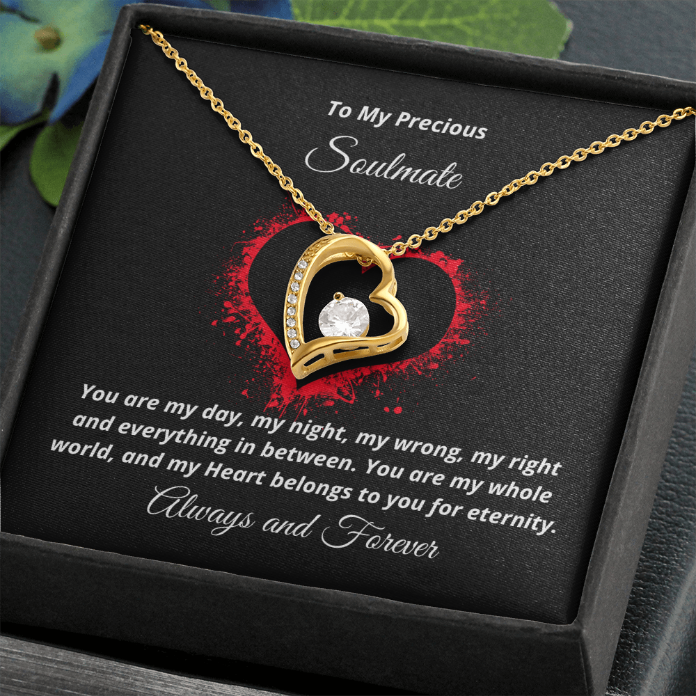To My Precious Soulmate, My Heart belongs to You - 18K Gold Finish Forever Love Valentine necklace black/gold