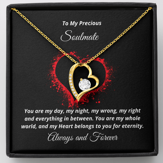 To My Precious Soulmate, My Heart belongs to You - 18K Gold Finish Forever Love Valentine necklace black/gold