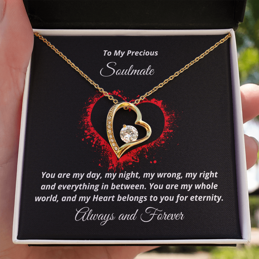 To My Precious Soulmate, My Heart belongs to You - 18K Gold Forever Love Necklace blk/gold