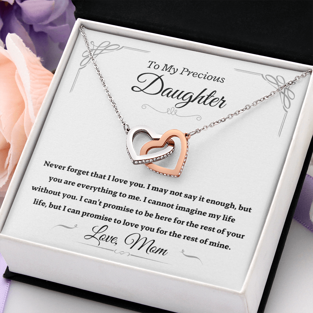 Precious Daughter from Mom, Never forget - Interlocking Hearts Necklace, Gift for Daughter, hgs024