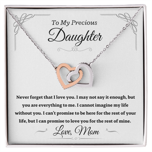 Precious Daughter from Mom, Never forget - Interlocking Hearts Necklace, Gift for Daughter, hgs024