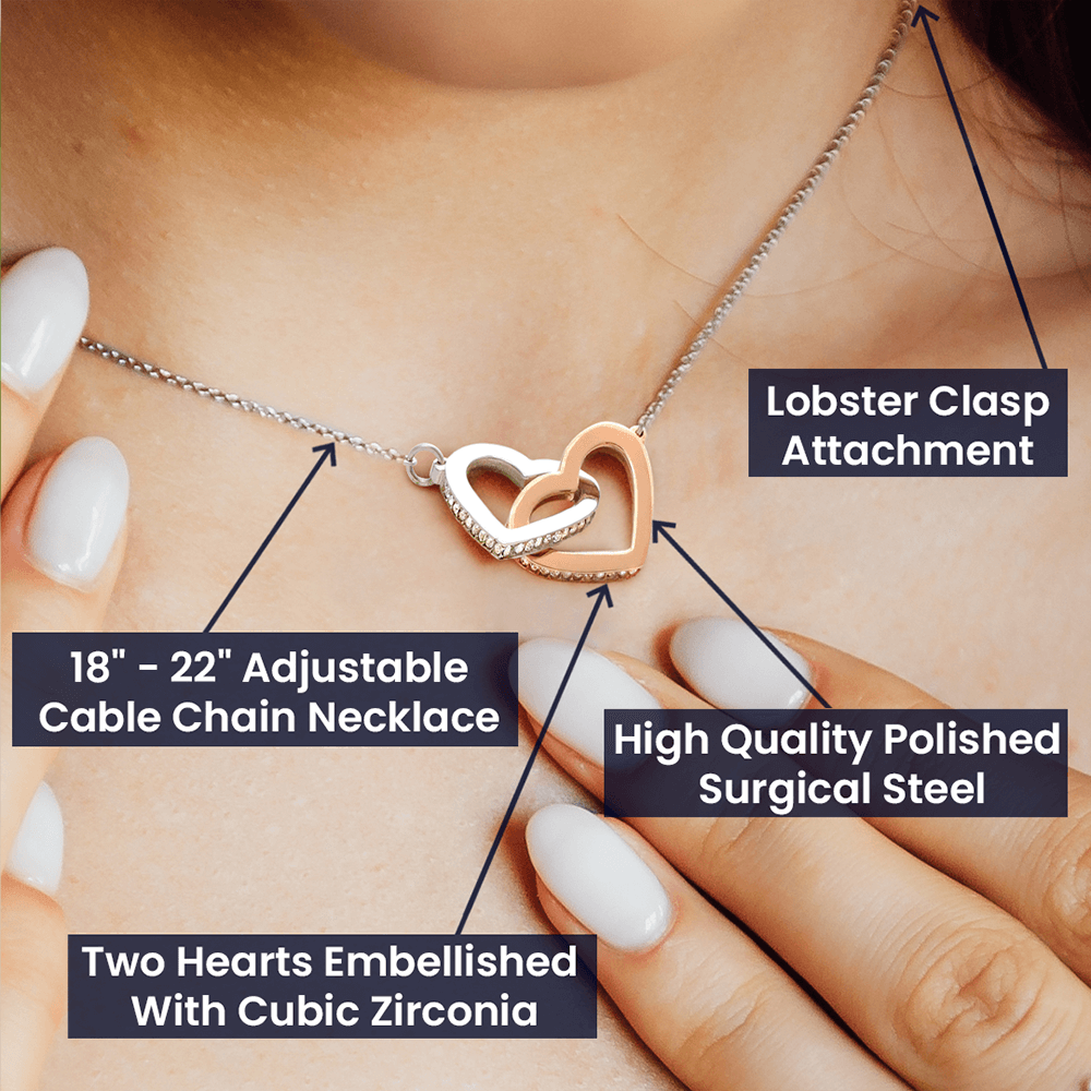 To My Precious Daughter, Love Dad. You'll never outgrow my heart -Interlocking Hearts Necklace, blk