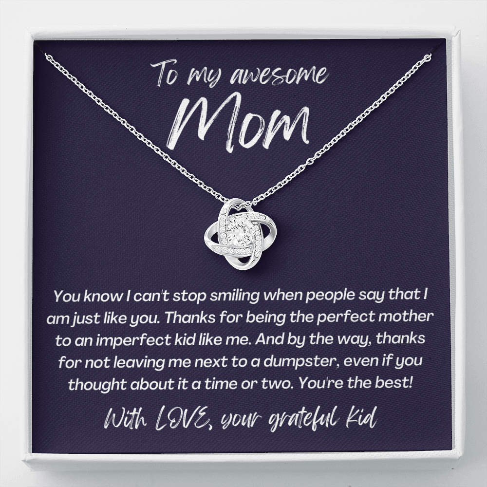 Awesome Mom from grateful KID - Love Knot Necklace, blk